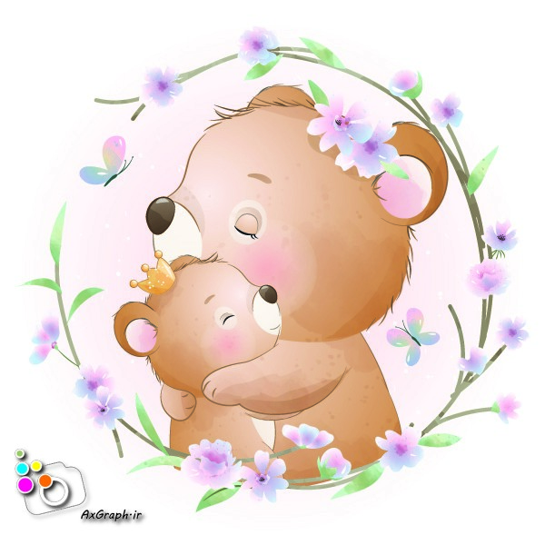 وکتور کارتونی خرس مادر و بچه-کد 25