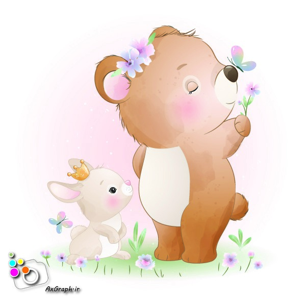 وکتور کارتونی دوستی خرس و خرگوش-کد 29