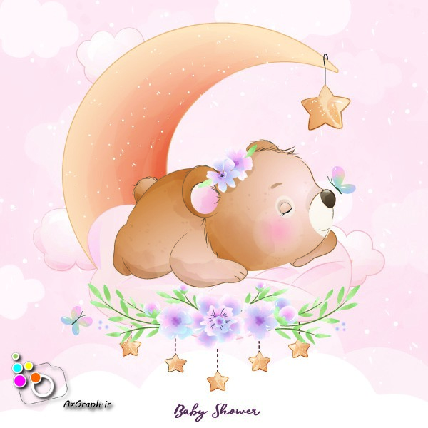 وکتور کارتونی خرس خوابیده روی ماه-کد 31