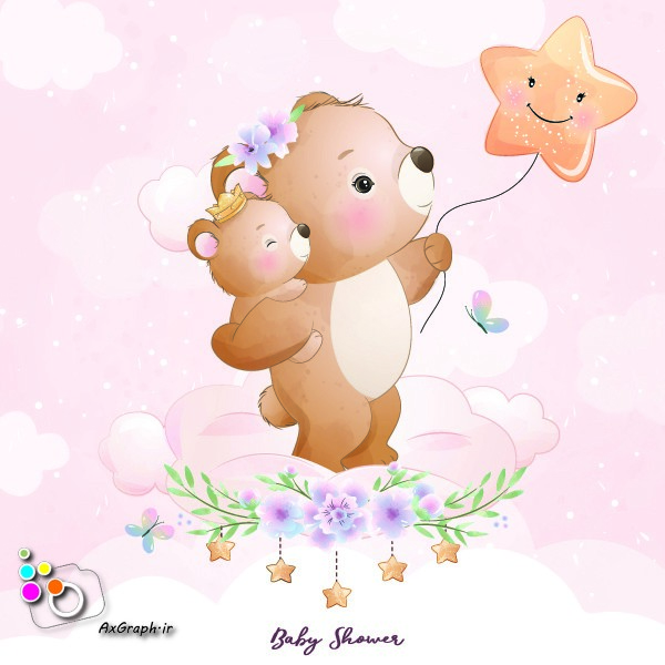 وکتور کارتونی خرس مادر و بچه در آسمان -کد 32