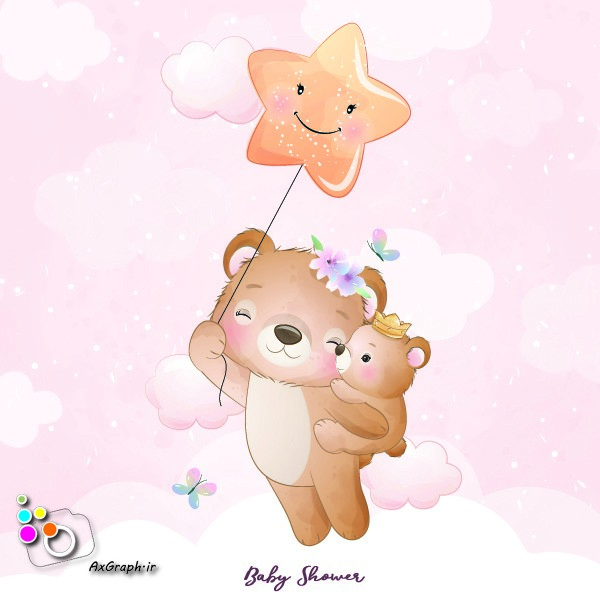 وکتور کارتونی خرس مادر و بچه با ستاره طلایی -کد 33