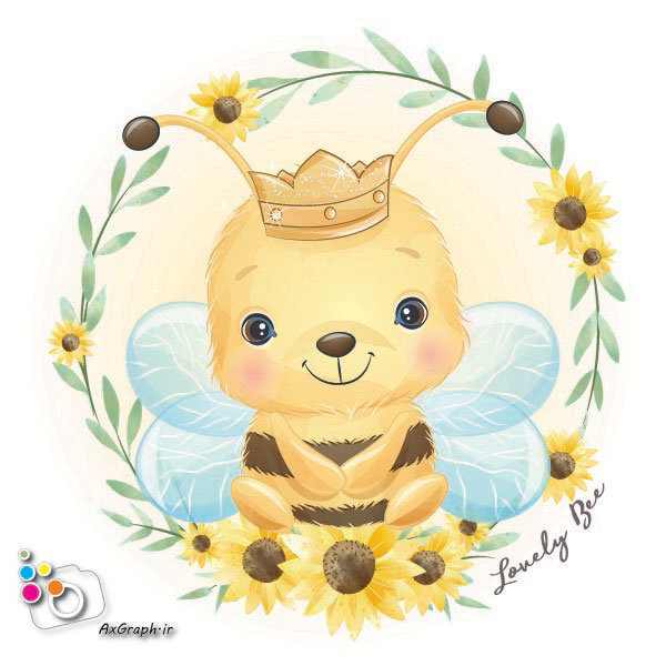 وکتور کارتونی زنبور و گل آفتابگردون-کد 36