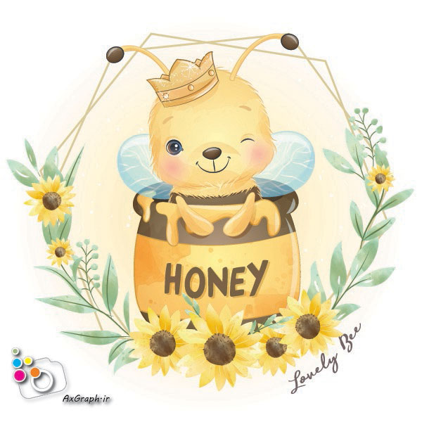 وکتور کارتونی زنبور و کوزه عسل-کد 37