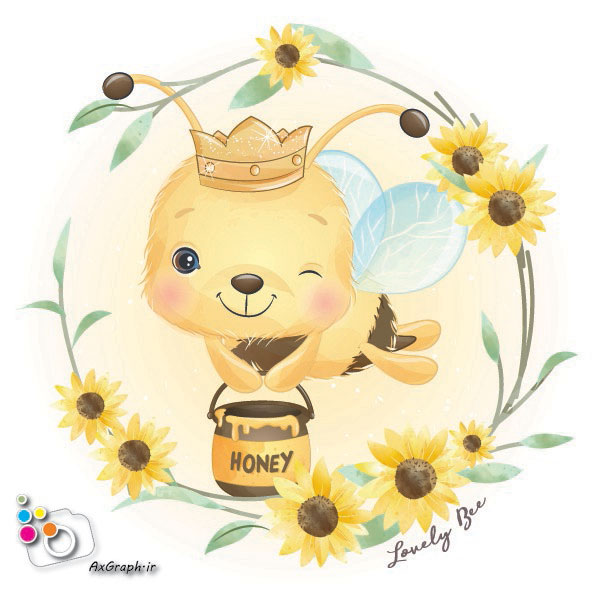 وکتور کارتونی زنبور و سطل عسل-کد 39