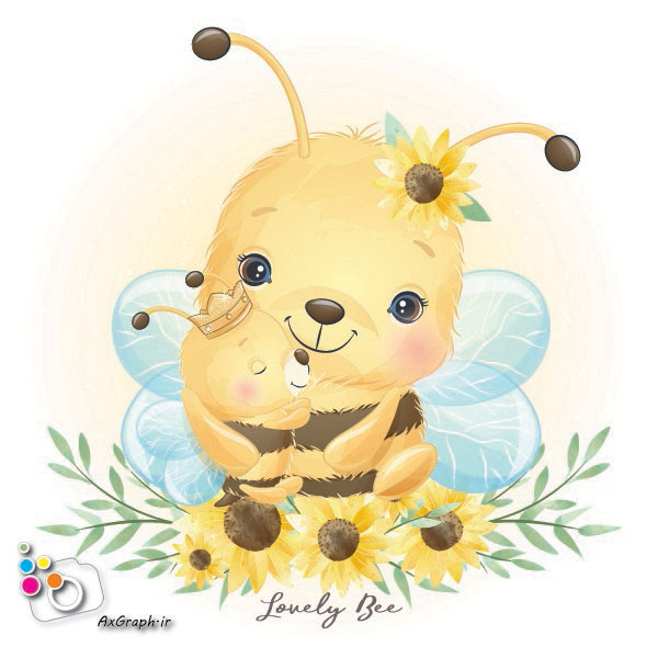 وکتور کارتونی زنبور عسل مادر و بچه -کد 41
