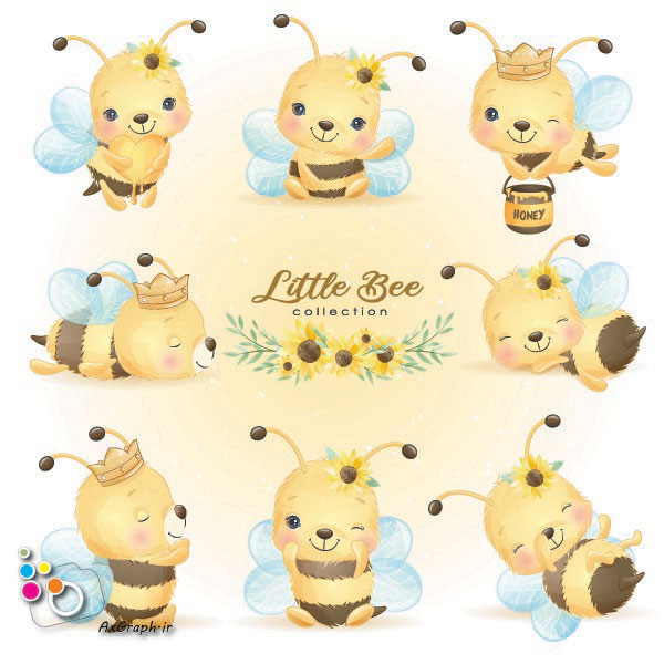 وکتور کارتونی زنبور عسل کوچک در 8 حالت-کد 47