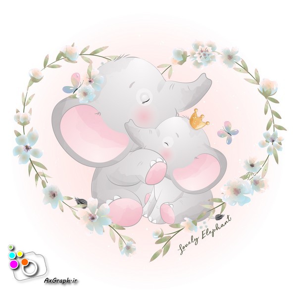 وکتور کارتونی فیل های دوست داشتنی مادر و بچه-کد 57