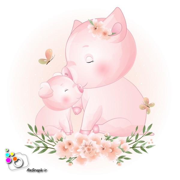 وکتور کودکانه خوک مادر و بچه-کد 138