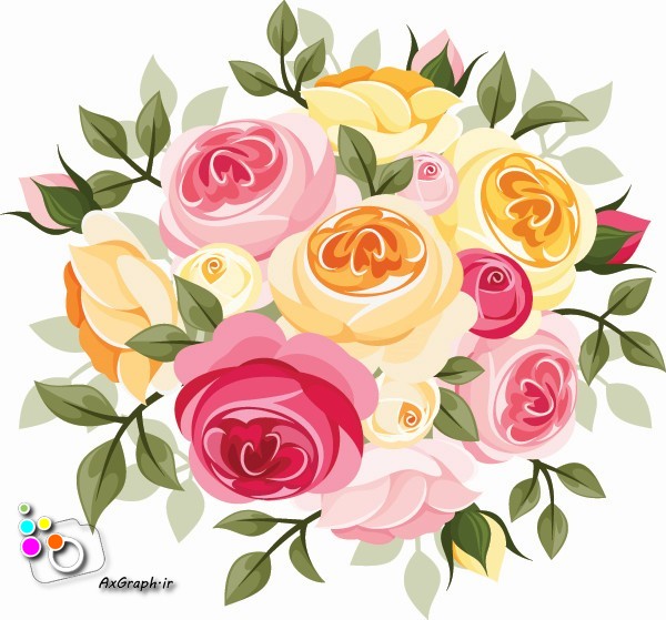 وکتور دسته گل رزهای رنگی-کد 182