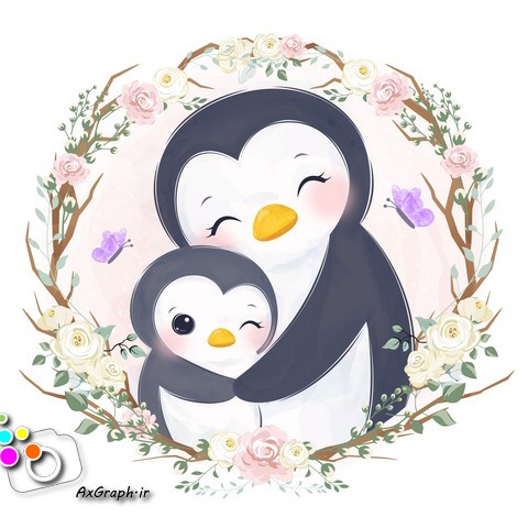 وکتور کودکانه پنگوئن مادر و بچه -کد 371
