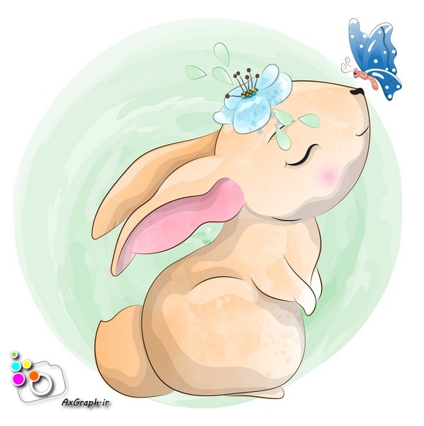 وکتور کودکانه خرگوش و پروانه-کد 388