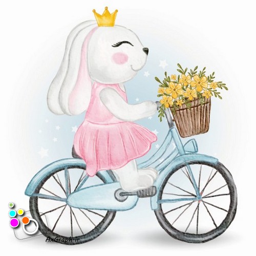 وکتور کودکانه خرگوش دوچرخه سوار با سبد گل-کد 447
