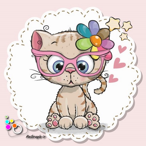 وکتور کارتونی گربه ملوس عینکی-کد 473