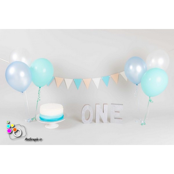 بک دراپ تولد تم آبی و طوسی-کد 806