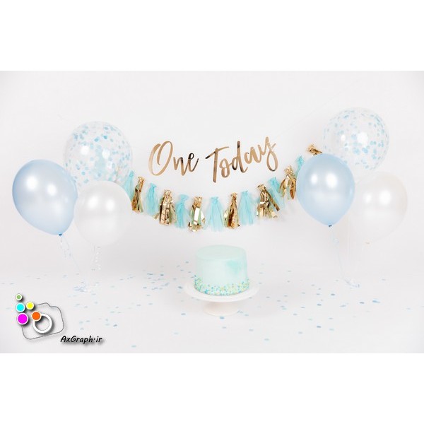بک دراپ تولد تم آبی و سپید-کد 815