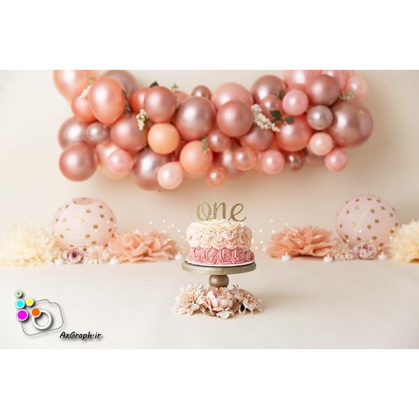 بک دراپ تولد تم مسی و گلبهی-کد 821