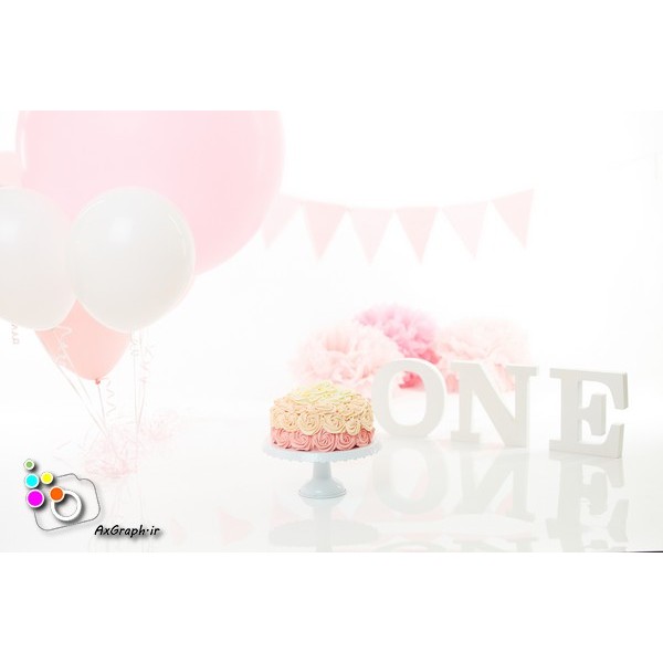 بک دراپ تولد تم سپید و صورتی-کد 828