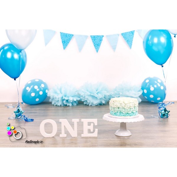 بک دراپ تولد تم آبی و سپید-کد 830