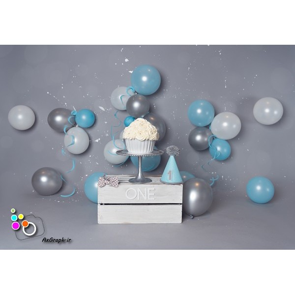 بک دراپ تولد تم آبی و نقره ای و سپید-کد 841