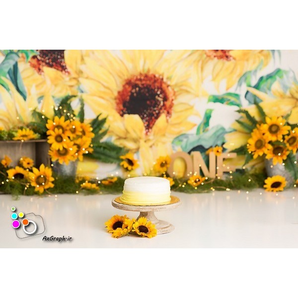 بک دراپ تولد تم گل آفتابگردون-کد 851
