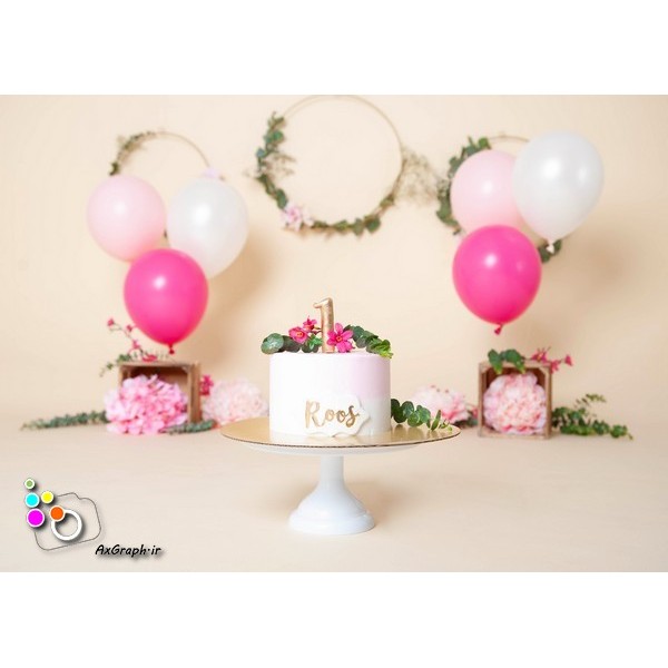بک دراپ تولد تم سپید و صورتی-کد 877