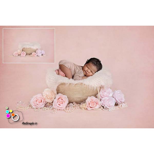 بک دراپ نوزاد تخت خواب و گل رز و مروارید-کد 910