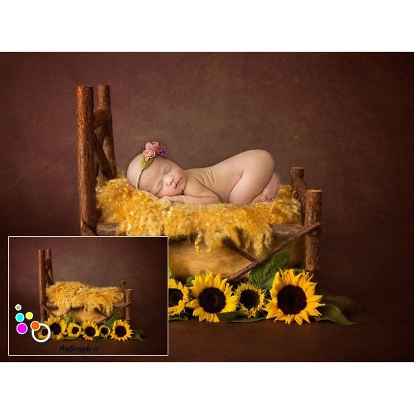 بک دراپ نوزاد تخت خواب و گل آفتابگردون-کد 919