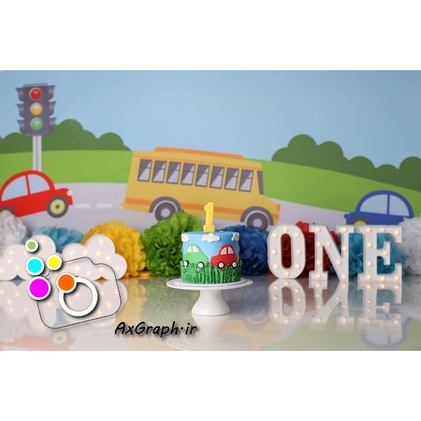 بک دراپ تولد تم اتوبوس مدرسه-کد 1430