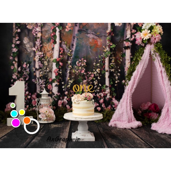 بک دراپ تولد تم باغ بهاری-کد 2002