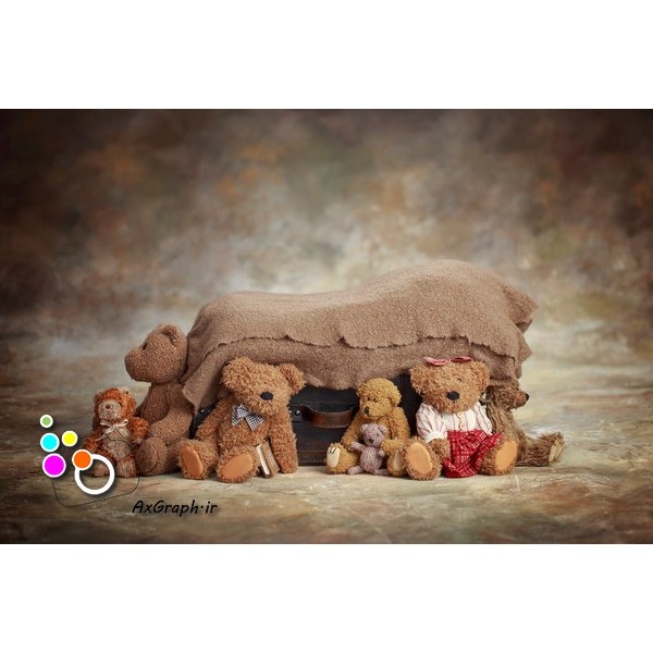 بک دراپ نوزاد چمدان و خرس های عروسکی-کد 2078
