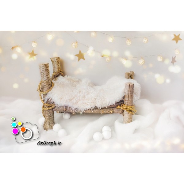 بک دراپ نوزاد تخت خواب چوبی تم کریسمس-کد 2089
