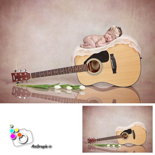 بک دراپ نوزاد گیتار و گل لاله-کد 2109