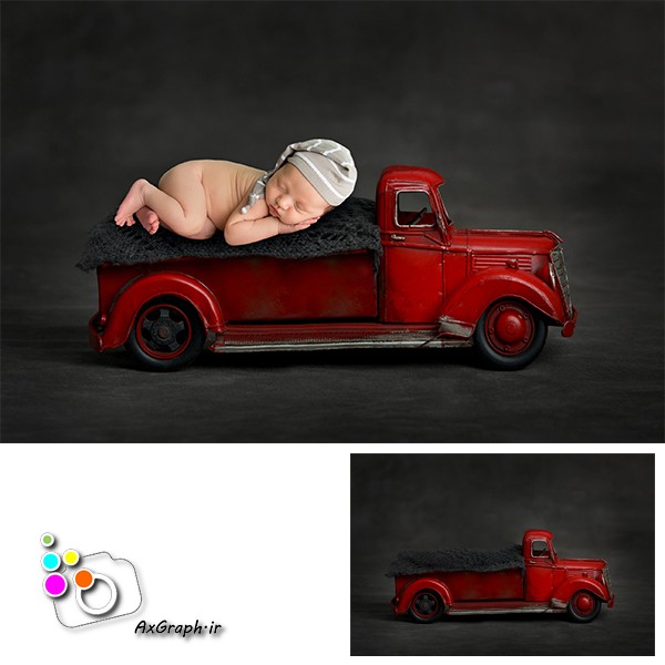 بک دراپ نوزاد ماشین قرمز قدیمی-کد 2123