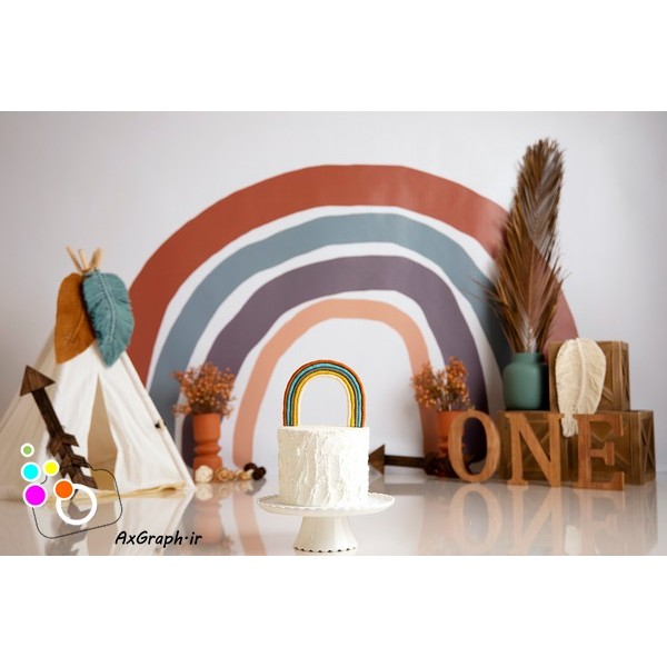 بک دراپ تولد تم بوهو و رنگین کمان-کد 2295