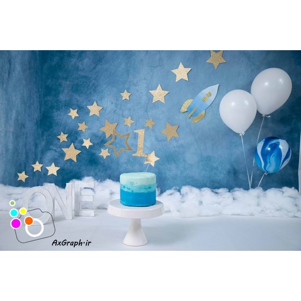 بک دراپ تولد تم آبی و سپید-کد 2334