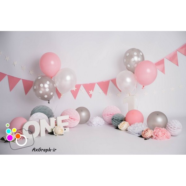 بک دراپ تولد تم صورتی و نقره ای و سپید-کد 2336