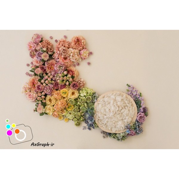 بک دراپ نوزاد رنگین کمانی از گلها -کد 2482