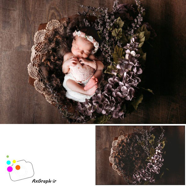 بک دراپ نوزاد کاسه چوبی-کد 2554