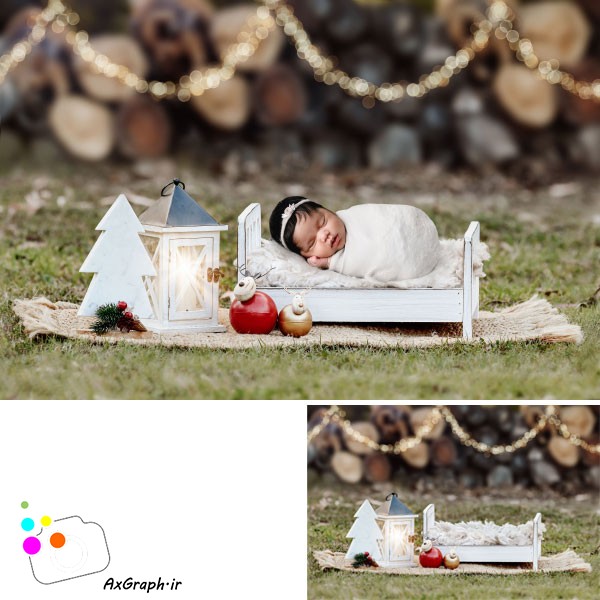 بک دراپ نوزاد تخت خواب چوبی تم کریسمس-کد 2563
