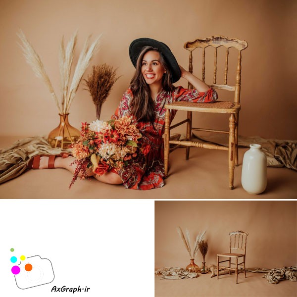 بک دراپ آتلیه صندلی چوبی-کد 2565