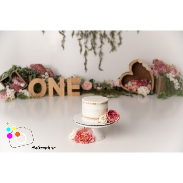 بک دراپ تولد تم گل رز و جعبه چوبی-کد 2581