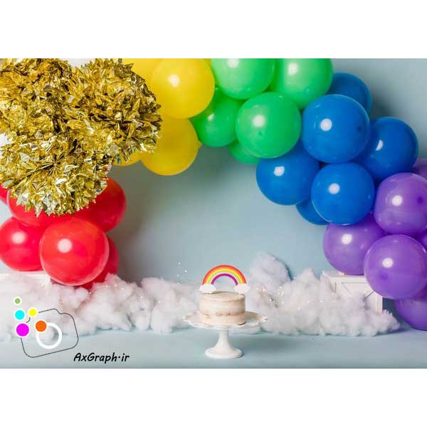 بک دراپ تولد تم رنگین کمان-کد 2623