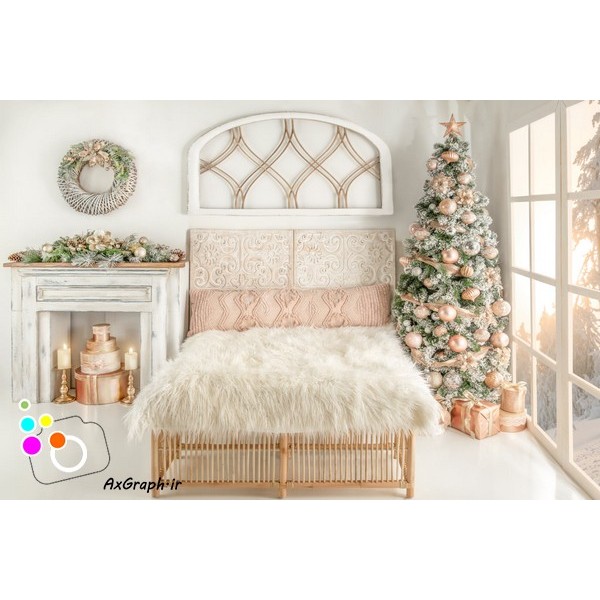 بک دراپ آتلیه تخت خواب تم کریسمس-کد 2639