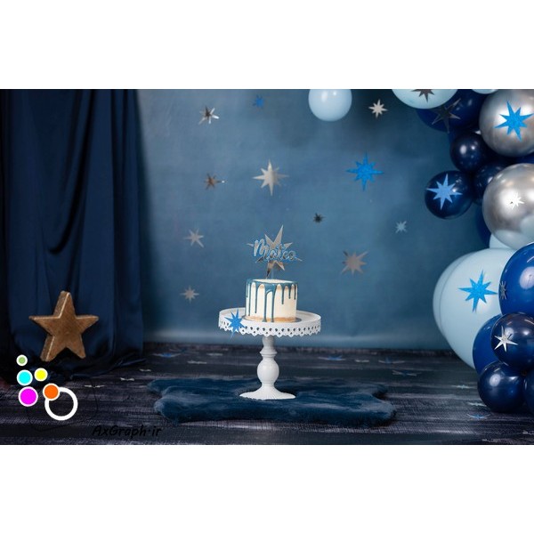 دانلود بک دراپ تولد تم آبی و نقره ای-کد 2653