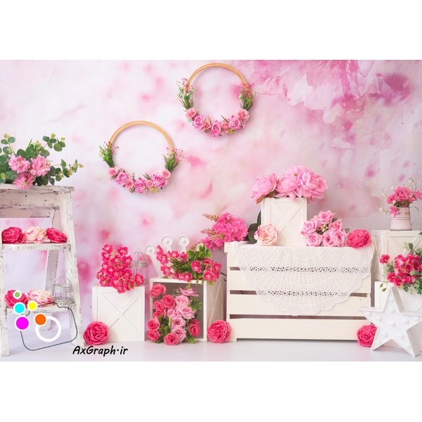 دانلود بک دراپ آتلیه تم گل رز صورتی-کد 2782