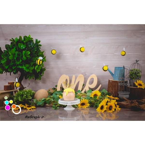 دانلود بک دراپ تولد تم گل آفتابگردون و زنبور عسل-کد 3173