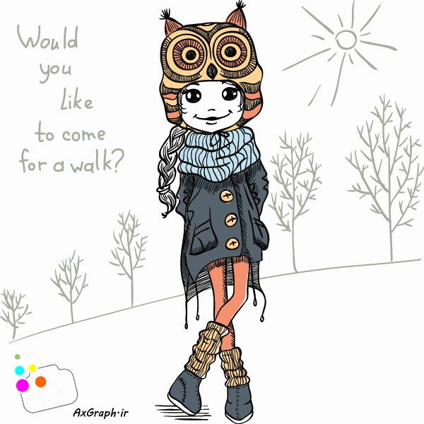 وکتور کارتونی دختر با لباس زمستانی -کد 3305
