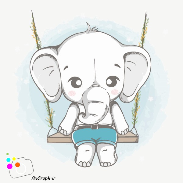 وکتور کودکانه فیل تاب سوار-کد 3340