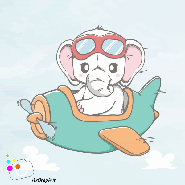 وکتور کودکانه فیل خلبان-کد 3341