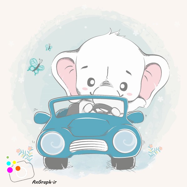 وکتور کودکانه فیل راننده-کد 3345